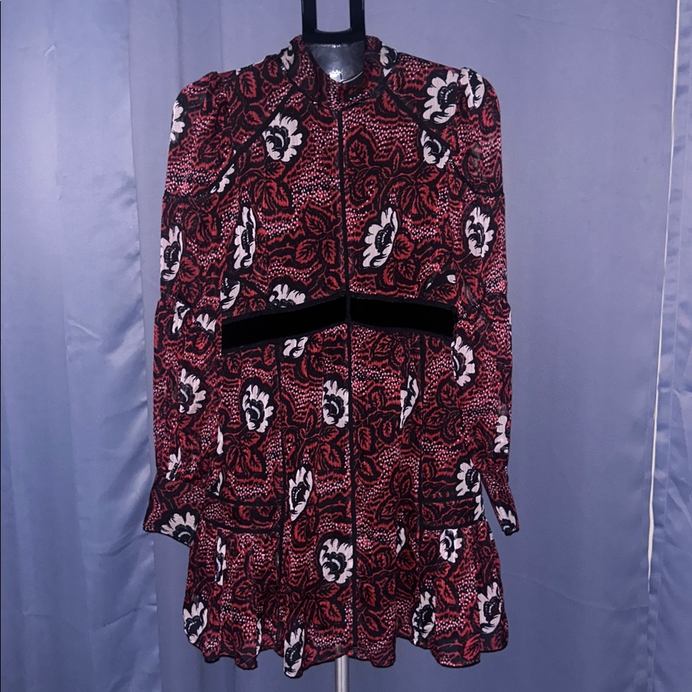 Ted Baker Red and Black Floral Long Sleeve Dress